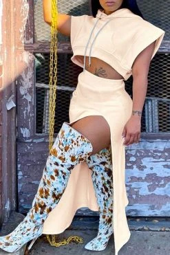 Solid Color Unusual High Split Hooded Dress Suit -Clothing-PrettyTina H21111831 AP 3