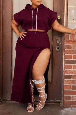 Solid Color Unusual High Split Hooded Dress Suit -Clothing-PrettyTina H21111831 WR 2