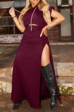 Solid Color Unusual High Split Hooded Dress Suit -Clothing-PrettyTina H21111831 WR 3