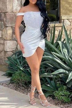 Sequined Bandeau Glamorous Wrap Ruched Mini Dress -Clothing-PrettyTina H21120111 WH 1