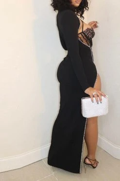 Rhinestone Patchwork Unique Irregular Maxi Dress & Bodysuit -Clothing-PrettyTina H21121437 BK 3