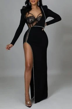 Rhinestone Patchwork Unique Irregular Maxi Dress & Bodysuit -Clothing-PrettyTina H21121437 BK 6