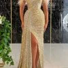 Sequin & Feather Bandeau Luxe Irregular Split Maxi Dress