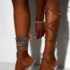 Rhinestone Sparkly Bowknot Strappy Clear Pyramid Heeled Sandals