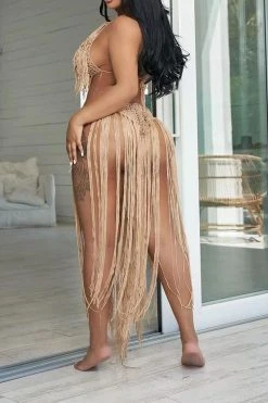 Solid Color Backless Romantic Crochet Cutout Tassel Beachwear -Clothing-PrettyTina H22050361 KH 3