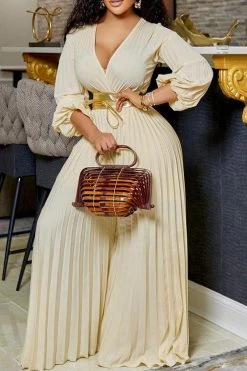 Solid Color On-trend Pleated Wide Leg Jumpsuit With Belt -Clothing-PrettyTina H22061453 AP 1