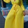Solid Color On-trend Pleated Wide Leg Jumpsuit With Belt