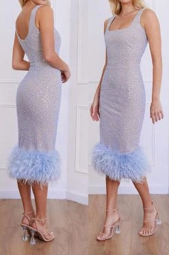 Sequin & Beaded Decor Luxe Feather Hem Midi Dress -Clothing-PrettyTina H22072836 LB 2 2a2fe378 3d53 441e 804c d694a9b87f05