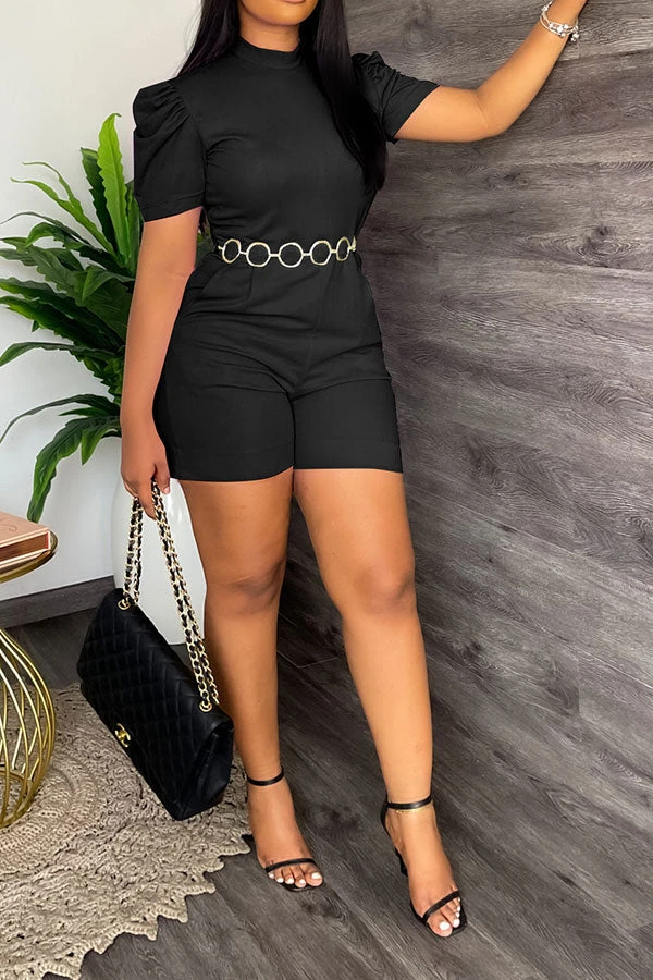 Solid Color Simple Romper With Chain Belt 4 Solid Color Simple Romper With Chain Belt - Image 4