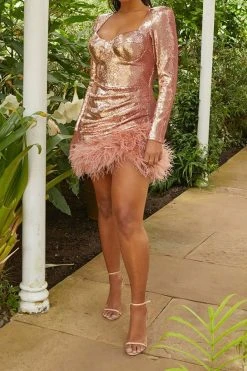 Sequined Glamorous Ruched Detail Feather Hem Mini Dress -Clothing-PrettyTina H22082590 PI 1 fa533e3e e139 452b b9cc b2c38b47369a