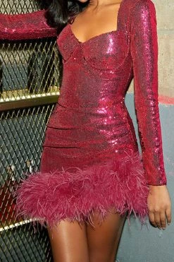 Sequined Glamorous Ruched Detail Feather Hem Mini Dress -Clothing-PrettyTina H22082590 RR 4 3e8ef44d 2b00 45ef 80bb 09719d31007d