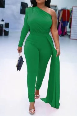 Solid Color One Shoulder Party Ribbons Irregular Jumpsuit -Clothing-PrettyTina H22083095 GR 1 562b2749 c27f 4d52 b7b3 bb2e9b10249c