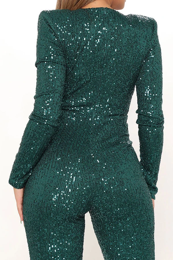 Sequined Glittery Deep V Neck Jumpsuit 10 Sequined Glittery Deep V Neck Jumpsuit - Image 10