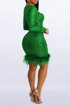 Sequined Luxe Feather Hem Mini Dress -Clothing-PrettyTina H22092267 GR 2