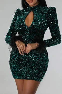 Sequined Sparkly Fuzzy Trim Backless Mini Dress -Clothing-PrettyTina H22092946 GR 1