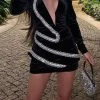 Rhinestone Snake Pattern Patchwork Cool Deep V Neck Mini Dress