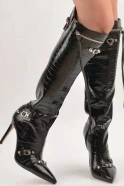 Rivet Design Rocking Pointed Toe Boots -Clothing-PrettyTina H22100901 B1 3