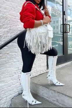 Rivet Design Rocking Pointed Toe Boots -Clothing-PrettyTina H22100901 WH 2