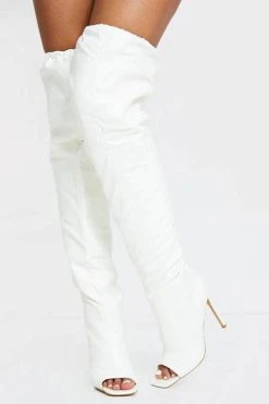 Solid Color Classic Over The Knee Peep Toe Boots -Clothing-PrettyTina H22100907 WH 1