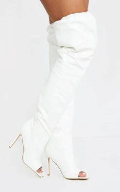 Solid Color Classic Over The Knee Peep Toe Boots -Clothing-PrettyTina H22100907 WH 2