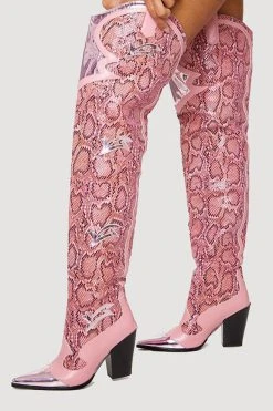 Pink Snake Print Patchwork Modern Boots 7 Pink Snake Print Patchwork Modern Boots -Clothing-PrettyTina H22100912 PI 3