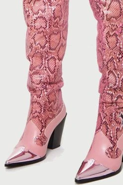 Pink Snake Print Patchwork Modern Boots 8 Pink Snake Print Patchwork Modern Boots -Clothing-PrettyTina H22100912 PI 4