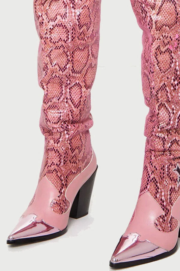 Pink Snake Print Patchwork Modern Boots 4 Pink Snake Print Patchwork Modern Boots - Image 4