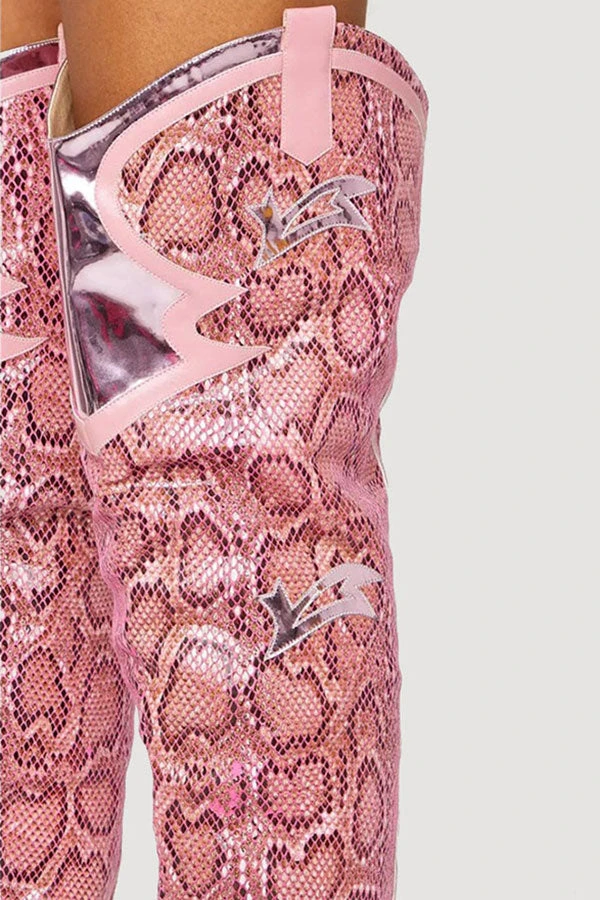 Pink Snake Print Patchwork Modern Boots 5 Pink Snake Print Patchwork Modern Boots - Image 5