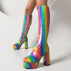 Rainbow Gradient Cute Zipper Platform Boots -Clothing-PrettyTina H22100926 RT 3