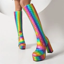 Rainbow Gradient Cute Zipper Platform Boots -Clothing-PrettyTina H22100926 RT 4