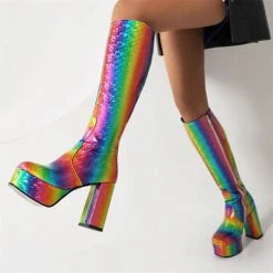 Rainbow Gradient Cute Zipper Platform Boots -Clothing-PrettyTina H22100926 RT 5