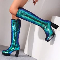 Sequined Glistening Platform Boots -Clothing-PrettyTina H22100930 GR 3