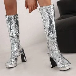 Sequined Glistening Platform Boots -Clothing-PrettyTina H22100930 SI 2