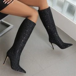 Sequined Glamorous Pointed Toe Boots 14 Sequined Glamorous Pointed Toe Boots -Clothing-PrettyTina H22100935 BK 2