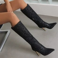 Sequined Glamorous Pointed Toe Boots 15 Sequined Glamorous Pointed Toe Boots -Clothing-PrettyTina H22100935 BK 3
