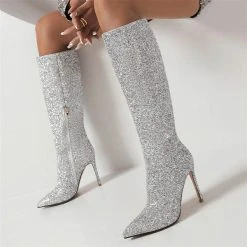 Sequined Glamorous Pointed Toe Boots 16 Sequined Glamorous Pointed Toe Boots -Clothing-PrettyTina H22100935 SI 1