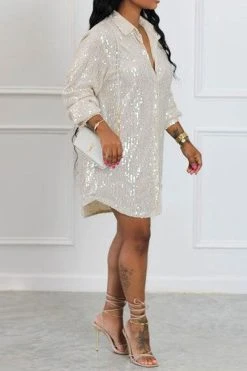 Sequined On-trend Single Breasted Mini Dress -Clothing-PrettyTina H22110346 BE 1