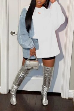 Denim Patchwork Undeniable Mini Dress -Clothing-PrettyTina H22110347 WH 1