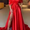 Red Off Shoulder Stunning High Split Maxi Dress