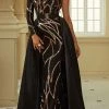 Sequined Luxe One Shoulder Trailing Maxi Dress