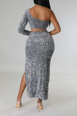 Sequined Flattering Cutout Waist High Split Midi Dress -Clothing-PrettyTina H22112227 AS 5