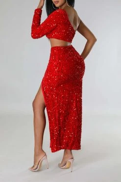 Sequined Flattering Cutout Waist High Split Midi Dress -Clothing-PrettyTina H22112227 RE 4