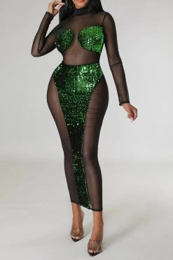 Sequined Patchwork Kitsch See-Through Midi Dress 14 Sequined Patchwork Kitsch See-Through Midi Dress -Clothing-PrettyTina H22121454 GR 1