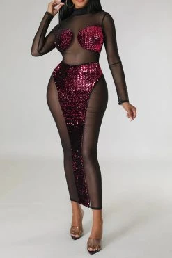 Sequined Patchwork Kitsch See-Through Midi Dress 15 Sequined Patchwork Kitsch See-Through Midi Dress -Clothing-PrettyTina H22121454 RE 1