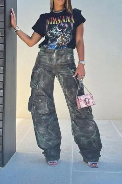 Tie Dye Punk Multi Pocket Jeans