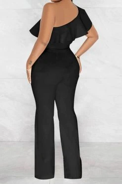 Solid Color Striking Ruffle Belted Jumpsuit -Clothing-PrettyTina H23021026 BK 3