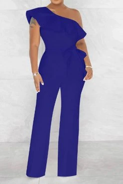 Solid Color Striking Ruffle Belted Jumpsuit -Clothing-PrettyTina H23021026 BL 2