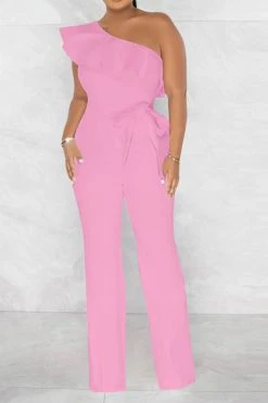 Solid Color Striking Ruffle Belted Jumpsuit -Clothing-PrettyTina H23021026 PI 1