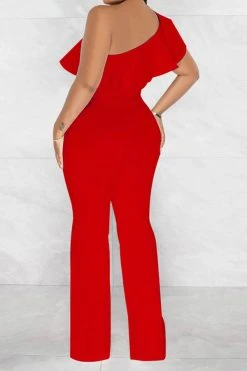 Solid Color Striking Ruffle Belted Jumpsuit -Clothing-PrettyTina H23021026 RE 2