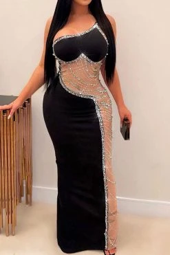 Rhinestone Trim Rocking Mesh Patchwork Maxi Dress 31 Rhinestone Trim Rocking Mesh Patchwork Maxi Dress -Clothing-PrettyTina H23021652 BK 7